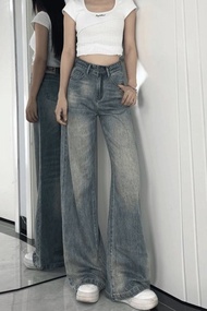 [Big Long Legs] Tall Guy 165-180 Please Enter Tall Guy Girls American Wide Leg Jeans Women Autumn Wi