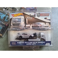 HOT WHEELS PREMIUM NISSAN SKYLINE GTR (BNR34) AERO LIFT TEAM TRANSPORT ️