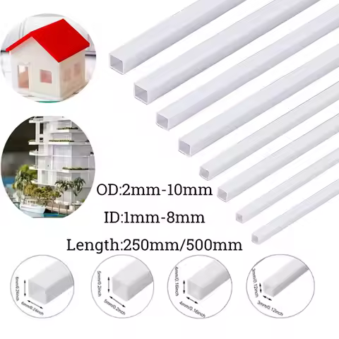 10/30pcs ABS Plastic Square Tube Hollow Square Bar Rods Styrene Rod for DIY Sand Table Architectural