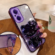 Casing OPPO Reno 7Z 5G RENO 8Z 5G Reno7 Z 5g Phone case with cat mirror bracket soft gold edge shiny