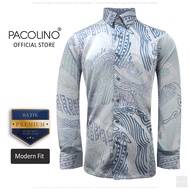 Pacolino - (Modern Fit Cutting) Blue Color Malaysia Men Premium Batik Long Sleeve Kemeja Batik Lelak