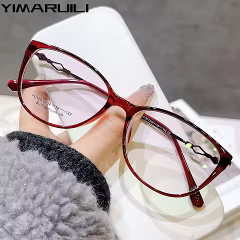 YIMARUILI Ultra-light Fashion TR90 Alloy Eyewear Cat Eye Myopia Glasses Retro Optical Prescription E