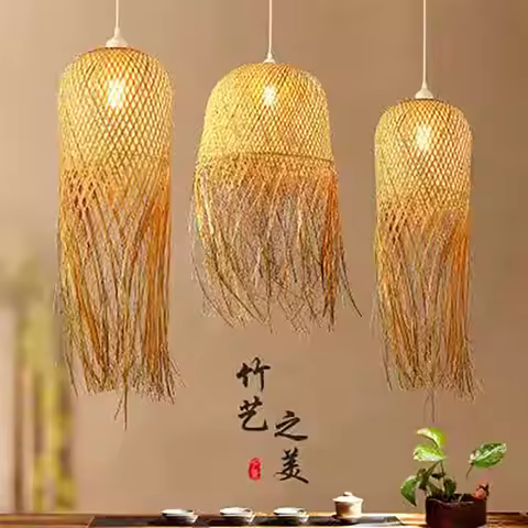 Bamboo Handwoven Restaurant Tea Room Chandelier Bamboo Woven Lamp Mediterranean Southeast Asian Styl