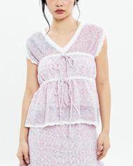 CUPPA - BAMBI Knit tie-front Top (2 สี) เสื้อไหมพรม ทรงสวมหัว คอวี มีเชือกปรับเปลี่ยนทรงได้ ทอสามลาย