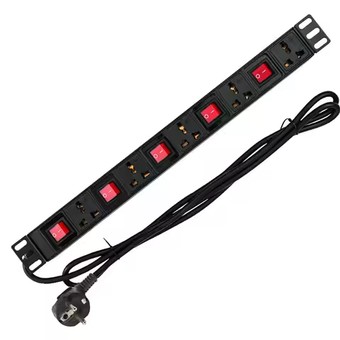 19inch 1U Network Cabinet Rack Power Strip Independent Switch 5Ways Universal Socket Power Distribut