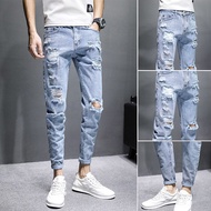 ♂seluar pengemis nipis musim panas 2021 seluar jeans sembilan mata seluar kaki langsing lelaki trend