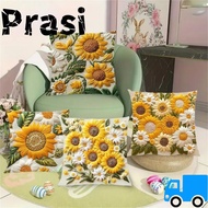 PRASI 1pc/4pcs Linen Pillowcase, 45 x 45 Square Plush Pillow Cover,  Breathable Flower Theme  Sunflo