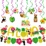 Hawaiii Theme Paper Pull Flag Spiral Charm Set Flamingo Aloha Summer Party Decoration WJG