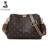 FOXER Womens Wide Woven Shoulder Strap Messenger Bag Womens PVC Material Brand Logo Shoulder Bag Lar