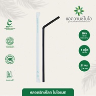 หลอดพลาสติกย่อยสลาย สีดำ-หักงอ/ห่อกระดาษ ขนาด Ø 0.6 x ยาว 21 ซม. บรรจุ 100 ชิ้น/แพ็ค มี 5 แพ็ค