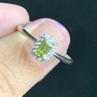 [Certificate] Olivine Stone Adjustable Ring (4x2mm+-)Silver plated-Small Beads【证书】橄榄石戒指 (镀银)-可调节 小界面