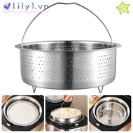 LILY Food Steamer Basket, Rice Pressure Cooker Insert Steamer Pot Steaming Grid, Multi-Function Silicone Handle Stainless Steel Anti-scald Steamer Food Rack Kitchen
