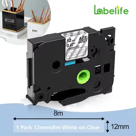 1pcs 135 White on Clear Label Tape 12mmx8m TZe-135 Compatible for Brother P-touch H110 D210 D600 PTP