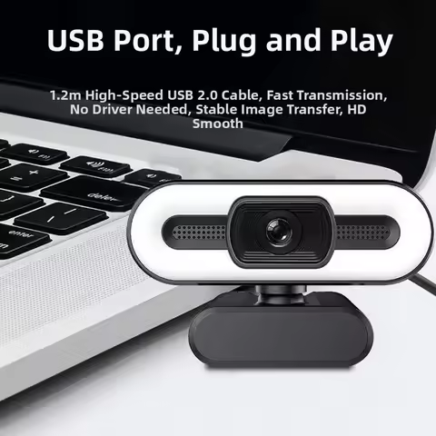 4K Autofocus Webcam With USB Streaming & 60fps Fill Light Computer Camera For Live Streaming /Video
