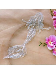 A美人魚串珠立體貼布貼布麵團金魚婚紗洋裝頭紗孩子們服裝DIY配件