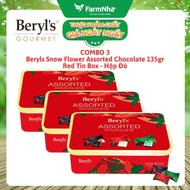 (Combo of 3) Beryl’s Snow Flower Assorted Chocolate 135g Red Tin Box - Sending Sweet & Luxurious