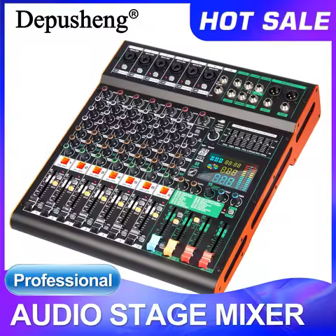 Depusheng TC8 Professional Audio Mixer 99 DSP 8 Channel Dual Group DJ Console Mixing 48V Phantom Pow