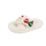 Christmas Hat Furry Slippers Womens 2024 Winter Pregnant Womens Warm Toe Cotton Slippers Home Plush