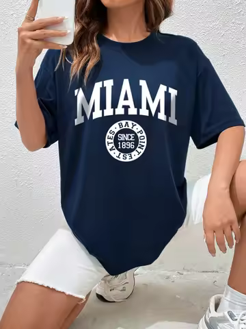 Miami Since 1896 Cotton Print T-Shirt Niche Sport Loose Softtee Tops All-Match Summer Casualtshirt C