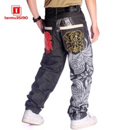 Mens Jeans Baggy Loose Hip-Hop Skateboard Embroidery Denim Pants