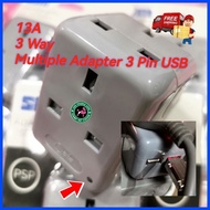 13A 3 Way Multiple Adapter 3 Pin USB