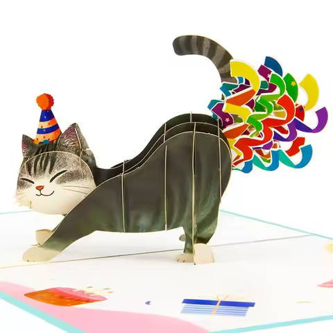 1Pcs 3D Pop UP Happy Birthday Greeting Invitation Cards With Envelope Postcards 3D Black Cat Birthda