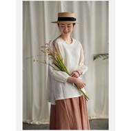 Women's linen shirt with round neck and short sleeves Gemmi fashion, AS682