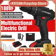 【Stock in KL】XTITAN 2Battery 188VF Cordless Drill 2 Speed Electric Screwdriver Hand  Drill Set Rechargeable Gerudi Tanpa Kord