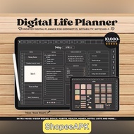 Undated Goodnotes Planner, Dark Mode Digital Planner, iPad Planner, Monthly Weekly Daily Hourly Layo