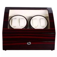 Premium Auto Watch Winder Automatic Rotate Watch Box 4+6 Wood + White PU Leather