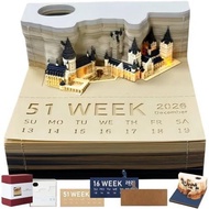 3D Memo Pads Calendar 2026,Magic Castle 3D DIY Art Creative Time Piece Calendar 2026 Tear Away Carvi