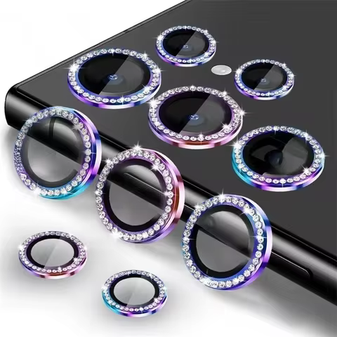 Bling 3D Diamond Metal Camera Ring Protector For Samsung S25Ultra S24Ultra S22 S23Ultra 5G HD Temper
