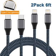 USB Type C to Lightning Cable, Nylon Braided iPhone Charger 2Pack 6FT Charging Syncing Cord Compa...