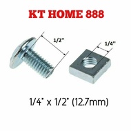 Skru Rak Besi Lubang Roofing Bolt and Nut (1/4'' x 1/2'') / Screw Bolts and Nuts for Slotted Angle Bar
