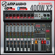 AmpAudio 8 Channel 400W x2  Power Mixer with Bluetooth USB DSP Professional KTV Stage Mixer