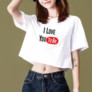 I Love You Từ Bé - Áo croptop nữ tay ngắn form rộng cổ tròn vải thun cotton in hình hoạ tiết đẹp