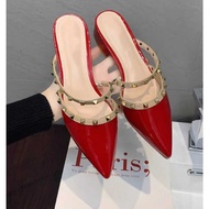 RHS Women's mules sandals with heels, 3cm high, pointed toe model, glossy material, CK560