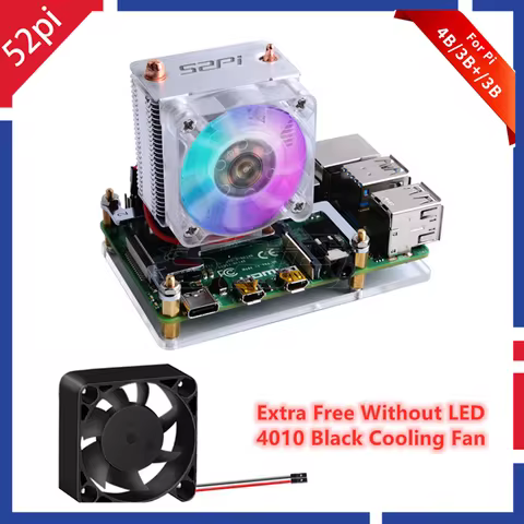 52Pi Raspberry Pi 4 Model B ICE Tower RGB Cooling Fan Copper Tube Cooler With 5-Layer Case for Raspb
