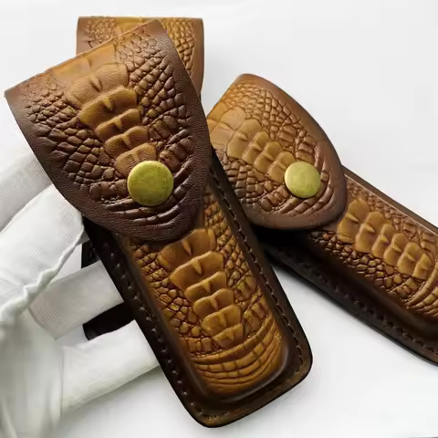 Brown Folding Knife Sheath Made of Cowhide, Leather Hunting Knife Folding Sheath, Outdoor Tactical K