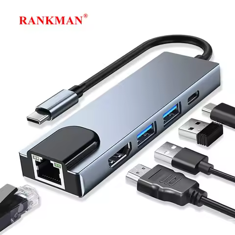 USB C Hub to 4K HDMI-Compatible RJ45 Lan USB 3.0 2.0 Type C PD Charging Docking Station for MacBook 