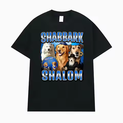 Vintage Classic Shabbark Shalom Jewish Dog Print T-Shirt Men Women Oversized Loose Short Sleeve T Sh