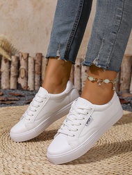 White Shoes Womens Spring Autumn Flat Bottom Leather Sneakers Casual Lace Up Students College Style 