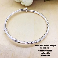 [VELLITA]Cop999 Bangle Authentic 99.9 Full Silver Bangle Adjustable *FREE Silver Polishing Cloth*《足银