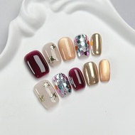 穿戴甲短款 ins 新年穿戴甲 2025 Manicure buatan tangan Tahun Baru, kuku yang boleh dipakai, perangai yang berke