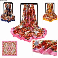 BOOMLIFE1232T Square Print Scarves, Floral Print Thin Breathable Silk Imitation Scarves,  90x90cm Mu