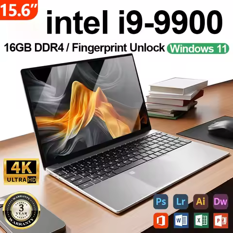 New Office Laptop Intel Core i9 9900 15.6 inch 4K HD Screen Windows 11 16GB RAM 1TB SSD Portable Sli