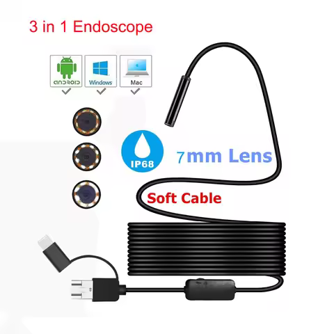 Type-C USB 720P 7mm Endoscope Camera 1M 2M 3 In 1 Android Camera Borescope For Smart Phone PC Laptop