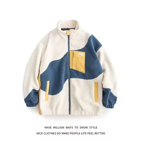 New Arrival Winter Lambswool Thick Warm Women Varsity Coach Jacket Patchwork Unisex Man Streetwear B