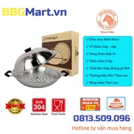 38cm Wok stainless steel pan with Zebra Steamer - 176201 Imported Thailand