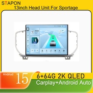STAPON 13inch 6+64GB for kia-sportage-2016-2019 android15 2k 1920x1200p screen carplay android auto 